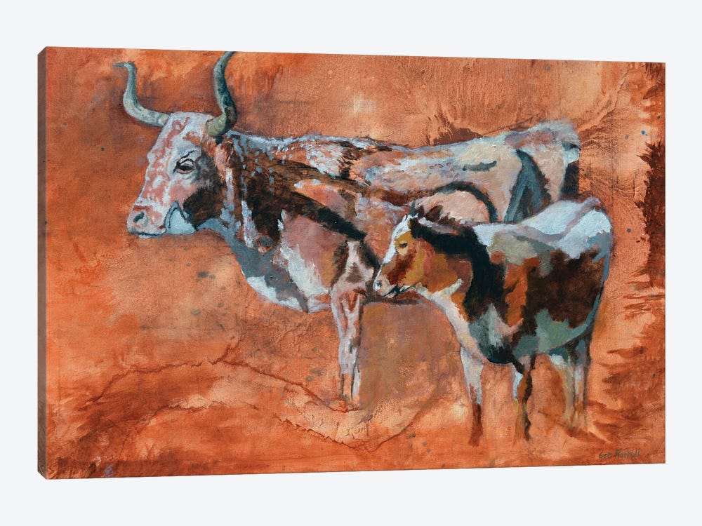 Longhorn Cow And Calf by Gen Farrell 1-piece Canvas Print