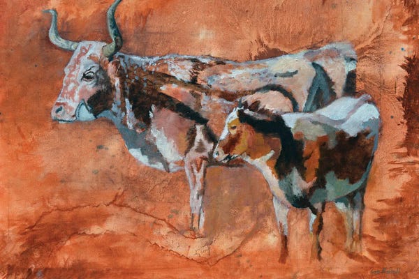 Western Décor: Longhorn Cow And Calf by Gen Farrell