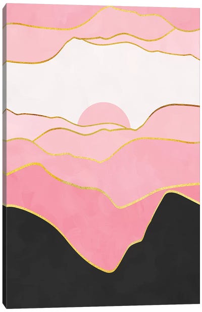 Minimal Landscape II Canvas Art Print - Black & Pink Art