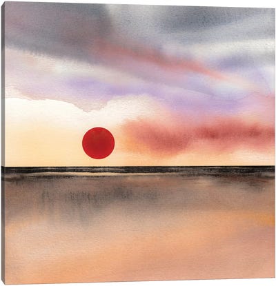 Red Sun II Canvas Art Print - Cloudy Sunset Art