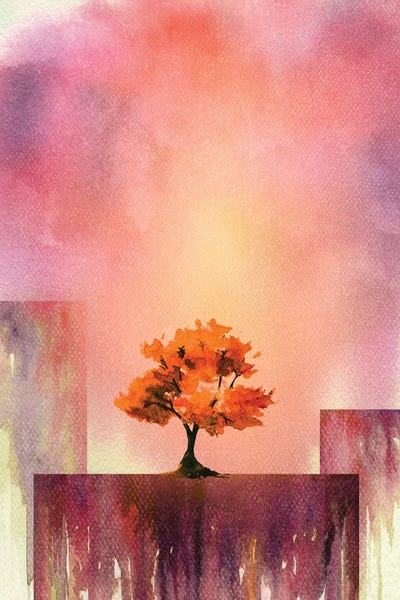 Abstract Watercolors: Tree And Mountains IV by Marco Gonzalez