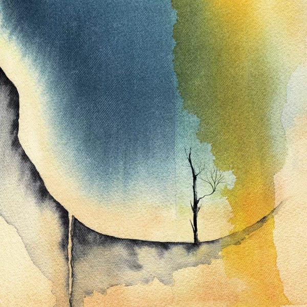 Abstract Watercolors: Tree And Mountains I by Marco Gonzalez