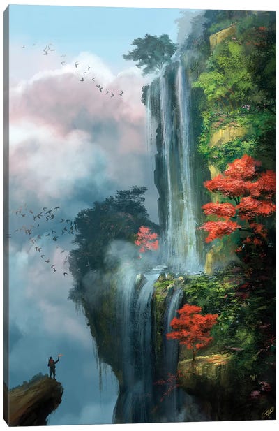 In The Clouds Canvas Art Print - Waterfall Art