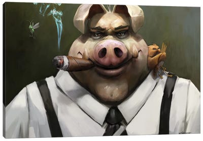 The Poker Face Canvas Art Print - Pig Art