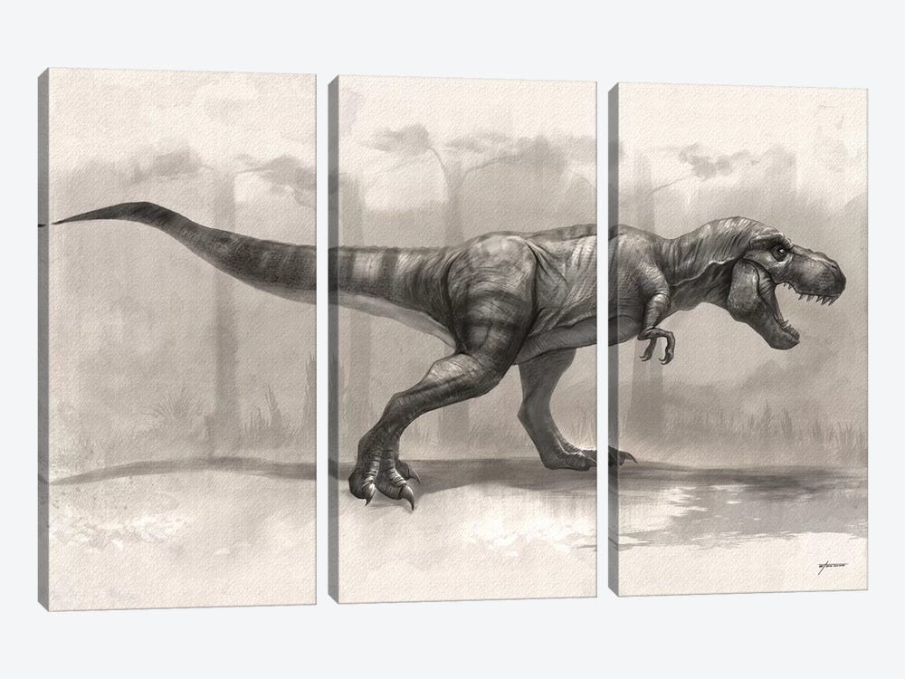 T-Rex Drawing by Steve Goad 3-piece Canvas Wall Art