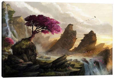 Blossom Sunset Canvas Art Print - Waterfall Art