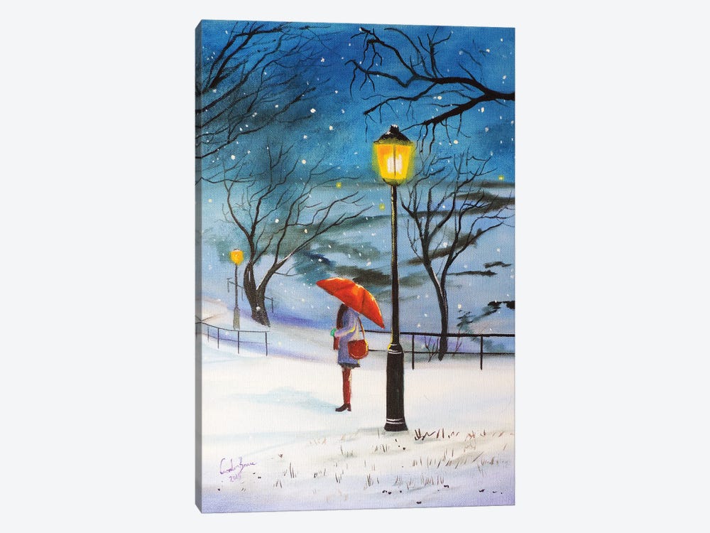 A Red Umbrella For Winter by Gordon Bruce 1-piece Canvas Wall Art