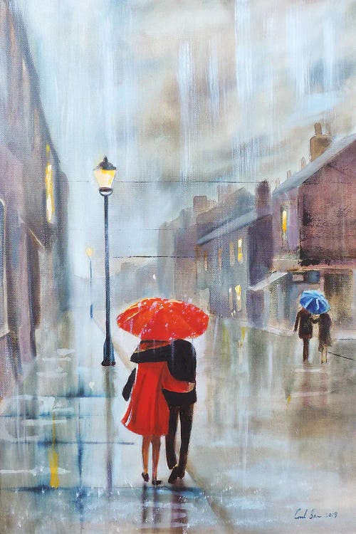 Couple With A Red Umbrella