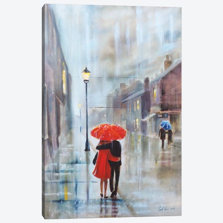 Couple With A Red Umbrella Canvas Print #GOB23} by Gordon Bruce Canvas Print