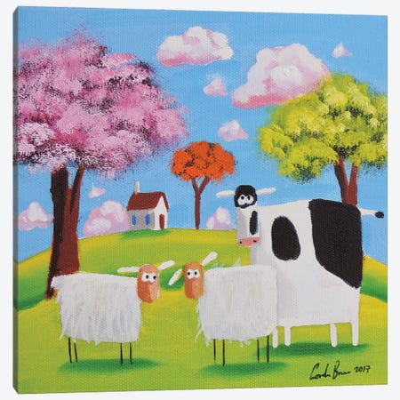 Cow And Sheep Canvas Print #GOB26} by Gordon Bruce Canvas Wall Art