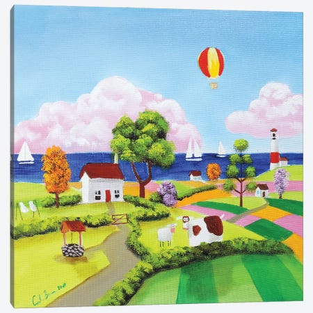 Cow, Sheep & A Balloon Canvas Print #GOB29} by Gordon Bruce Art Print