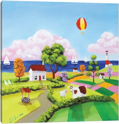 Cow, Sheep & A Balloon Canvas Art Print - Gordon Bruce