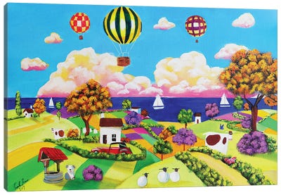Happy Seaside Canvas Art Print - Hot Air Balloon Art