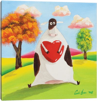 Cow With A Heart Canvas Art Print - Gordon Bruce