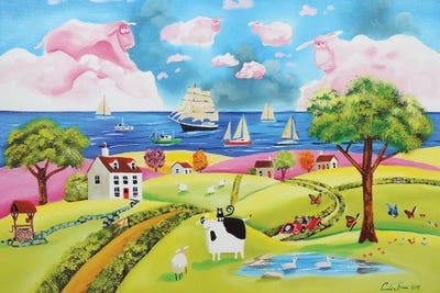 Folk Art Seaside by Gordon Bruce framed canvas print