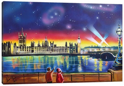 London Thames Starry Night Canvas Art Print - Gordon Bruce