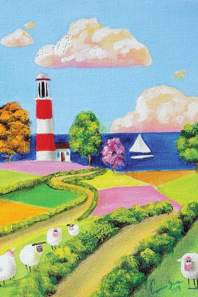 Sheep & A Lighthouse by Gordon Bruce framed canvas print