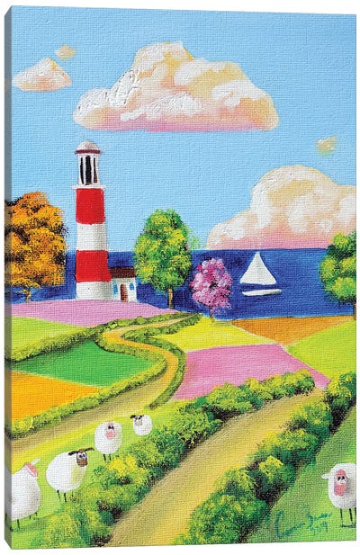 Sheep & A Lighthouse Canvas Art Print - Gordon Bruce
