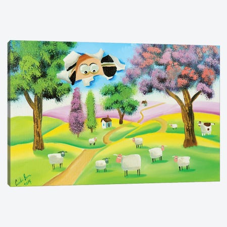 Sheep Through The Canvas Canvas Print #GOB56} by Gordon Bruce Art Print