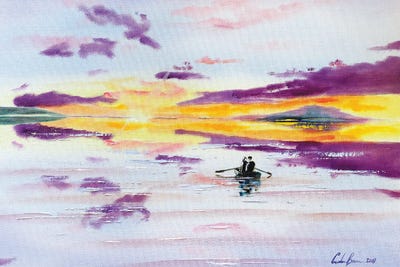 Sunset Boat On The Sea by Gordon Bruce framed canvas print