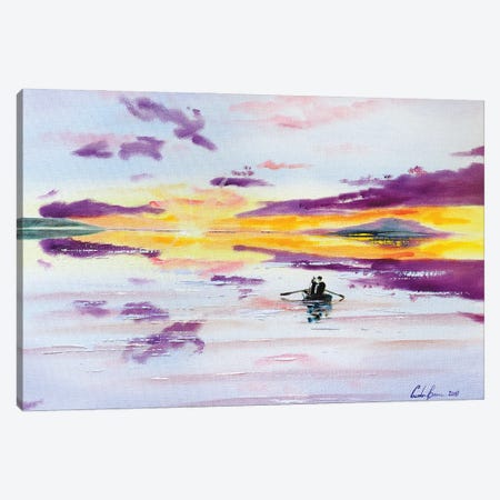 Sunset Boat On The Sea Canvas Print #GOB61} by Gordon Bruce Art Print