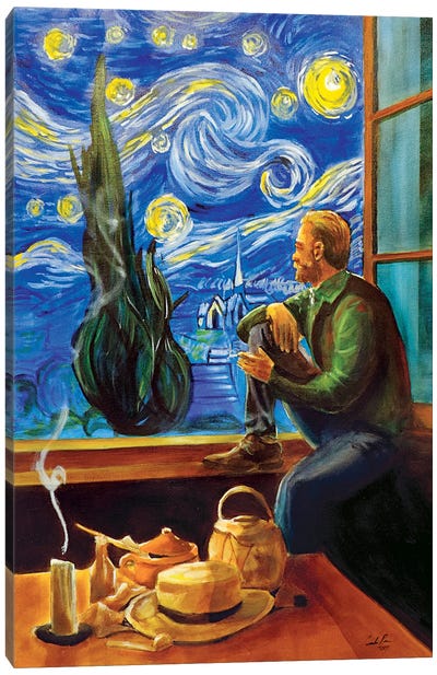 Van Gogh At His Window Canvas Art Print - Van Gogh & Friends