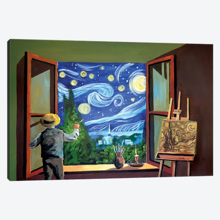 Van Gogh Paints The Starry Night Canvas Print #GOB65} by Gordon Bruce Canvas Art
