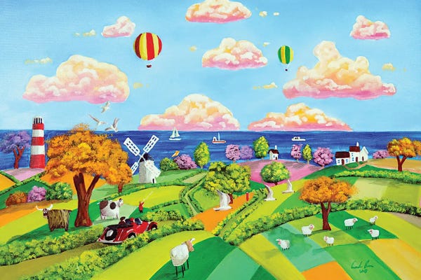 Watermills & Windmills: Windmill And A Red Car by Gordon Bruce