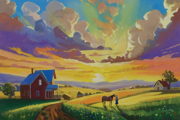 Gordon Bruce: Golden Twilight On The Homestead by Gordon Bruce