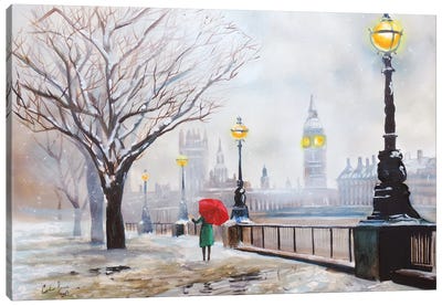 A London Winter Canvas Art Print - Gordon Bruce