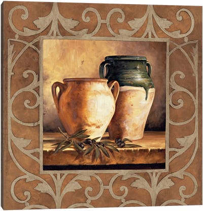 Vases With Olives Canvas Art Print - Pottery Still Life