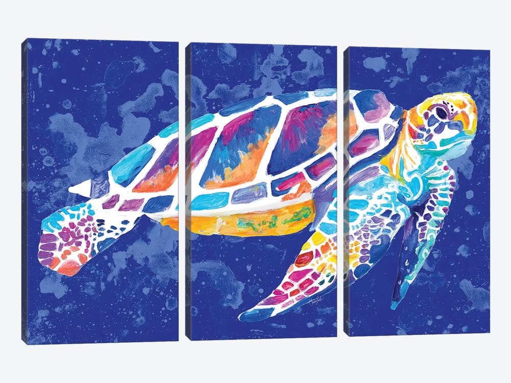 Vibrant Blue Sea Turtle by Chelsea Goodrich 3-piece Canvas Art Print