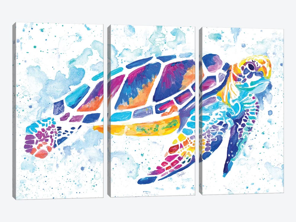 Vibrant Sea Turtle by Chelsea Goodrich 3-piece Canvas Art Print