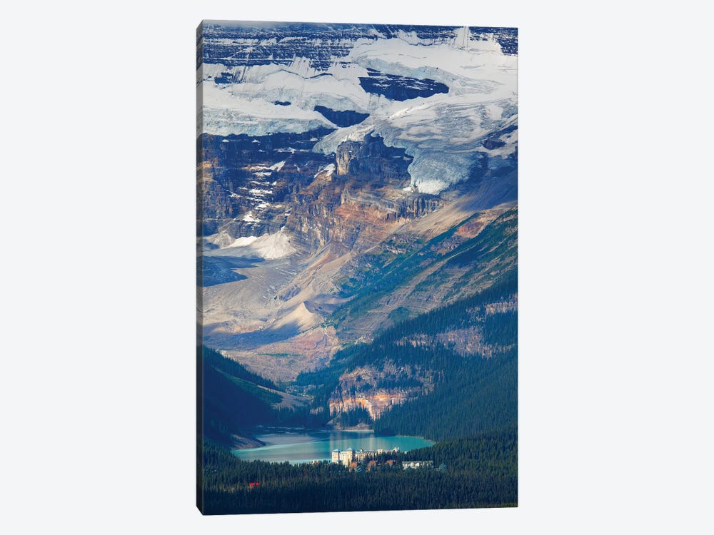High Angle View of Lake Louise with the Victoria Glacier and Hotel, Alberta, Canada by George Oze 1-piece Canvas Artwork