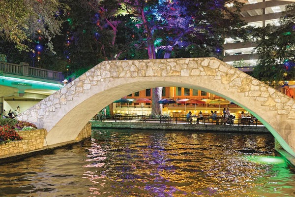 George Oze: Night Scene Of The Riverwalk At Casa Rio Restaurant, San Antonio, Texas by George Oze