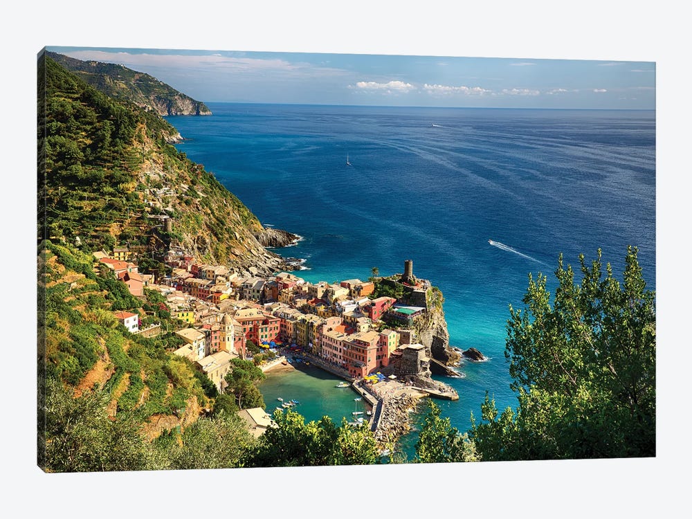 High Angle View of the Ligurian Coast at Vernazza, Cinque Terre, Italy by George Oze 1-piece Canvas Artwork