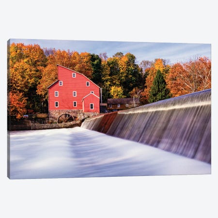 Historic Red Mill At Fall Clinton New Jersey Canvas Print #GOZ103} by George Oze Canvas Wall Art