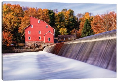 Historic Red Mill At Fall Clinton New Jersey Canvas Art Print - New Jersey Art