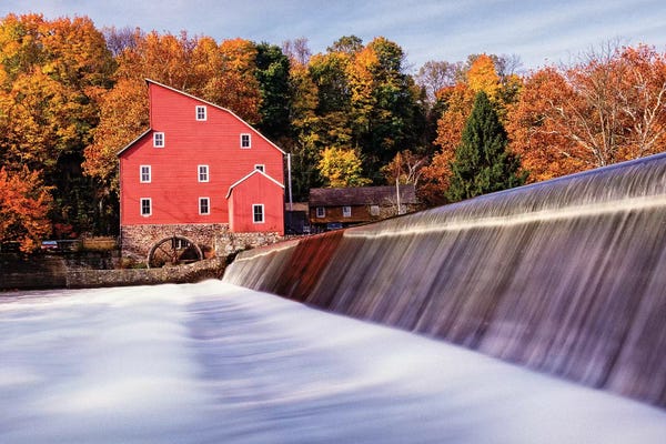 New Jersey: Historic Red Mill At Fall Clinton New Jersey by George Oze