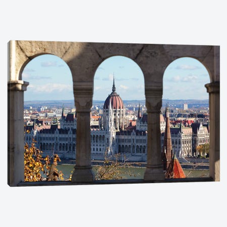 Hungarian Parliament Viewed Through of Arches Canvas Print #GOZ104} by George Oze Art Print