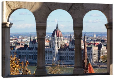 Hungarian Parliament Viewed Through of Arches Canvas Art Print - Arches