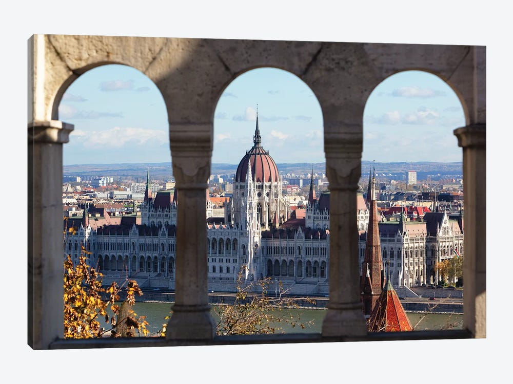 Hungarian Parliament Viewed Through of Arches by George Oze 1-piece Canvas Wall Art