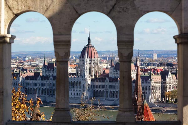 Hungary: Hungarian Parliament Viewed Through of Arches by George Oze