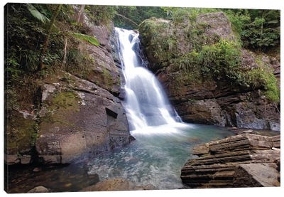 La Mina Waterfall in El Yunque Rainforest, Puerto Rico Canvas Art Print - Waterfall Art