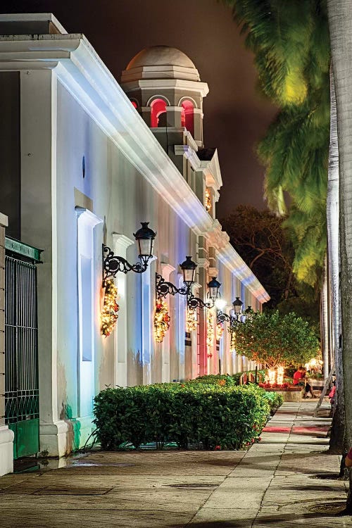 La Princesa Building with Holiday Decoration at Night, San Juan, Puerto Rico