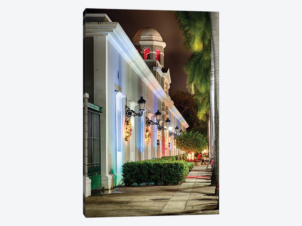 La Princesa Building with Holiday Decoration at Night, San Juan, Puerto Rico by George Oze 1-piece Canvas Art