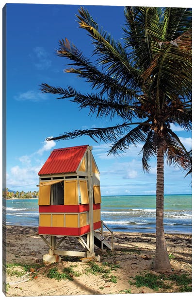 Lifeguard Hut on a Beach, Arroyo, Puerto Rico Canvas Art Print - Palm Tree Art