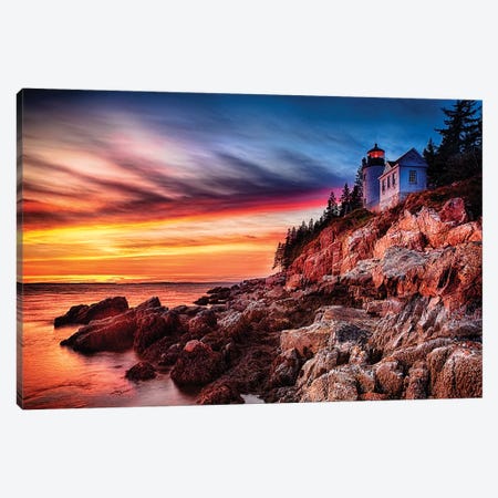Lighthouse on a Cliff at Sunset, Bass Harbor Head Lighthouse, Maine Canvas Print #GOZ113} by George Oze Art Print