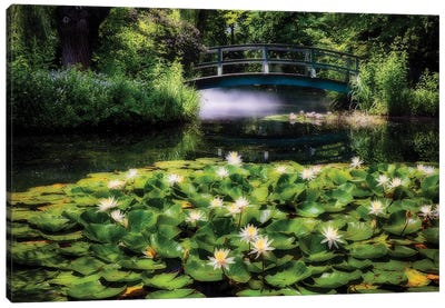 Lily Pond wit a Footbridge Canvas Art Print - Pond Art