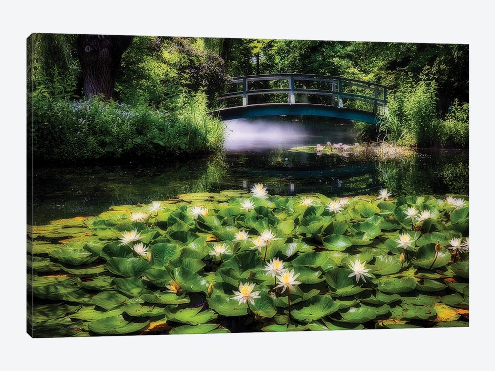 Lily Pond wit a Footbridge by George Oze 1-piece Canvas Art Print